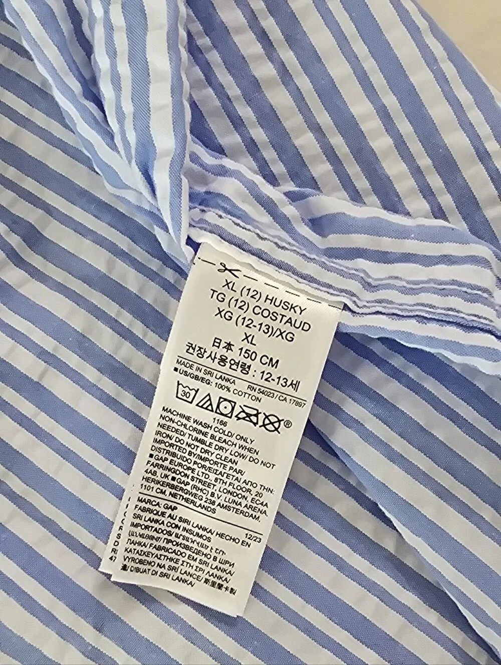 GAP Kids Blue and White Vertical Stripe Short Sleeve Button-Down